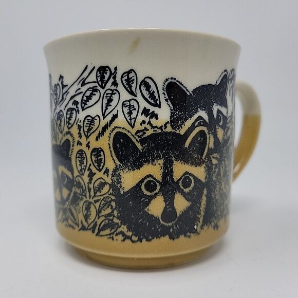Vintage Retro Raccoon Wildlife Coffee Mug Tea Cup Japan 14 oz Brown White - Picture 4 of 11